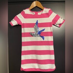 NWOT Pink and White Striped Dress with Sequin Bird